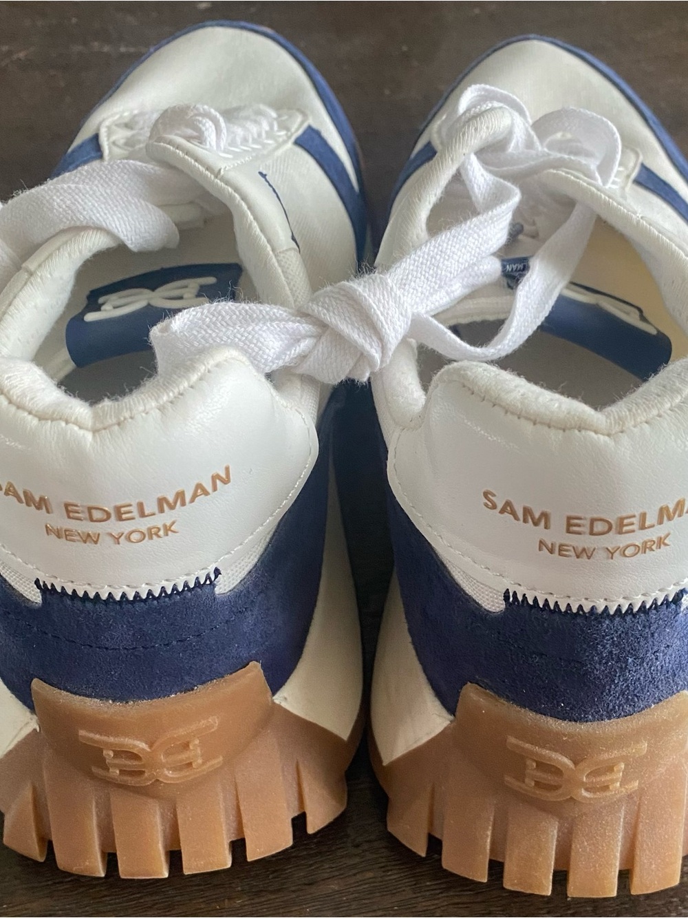 New! Sam Edelman Women’s White and Blue Canvas Sneakers Size 9.5 - Picture 4 of 13